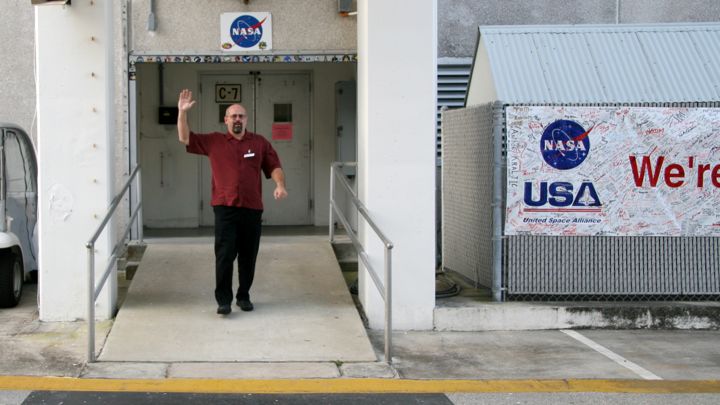 This is the door where the astronauts make their final stroll to the van that takes them to the pad