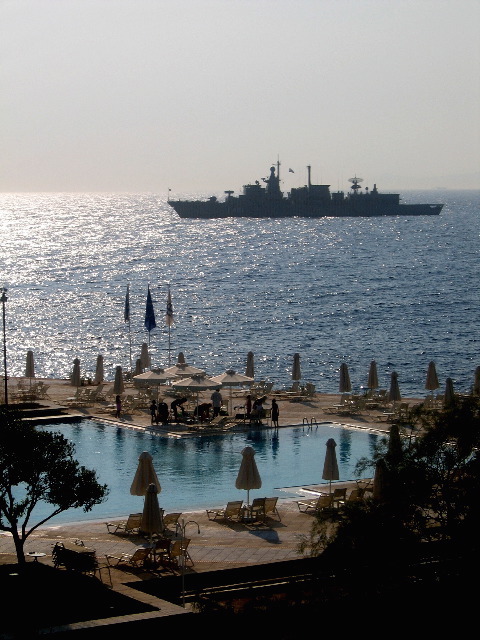 A French warship guarding the area