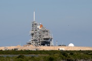 View of Endeavour on the pad with the RSS surrounding the orbiter